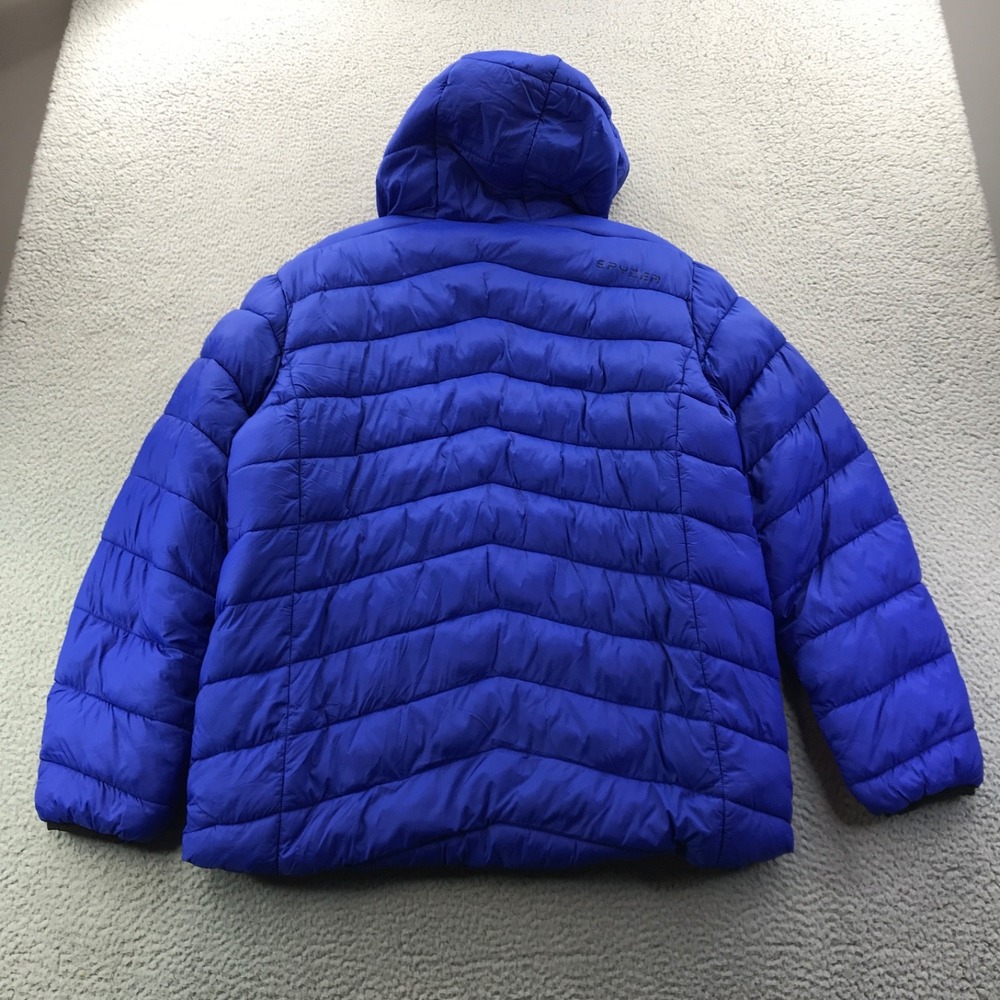 Spyder Jacket Men Large Blue Puffer Thermo Hydro Pro Web Insulated Hood Gorpcore - Picture 6 of 16